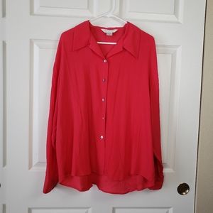 Casual Corner Women's 100% Silk Pink Button-Up Crepe Lightweight Blouse. Size XL
